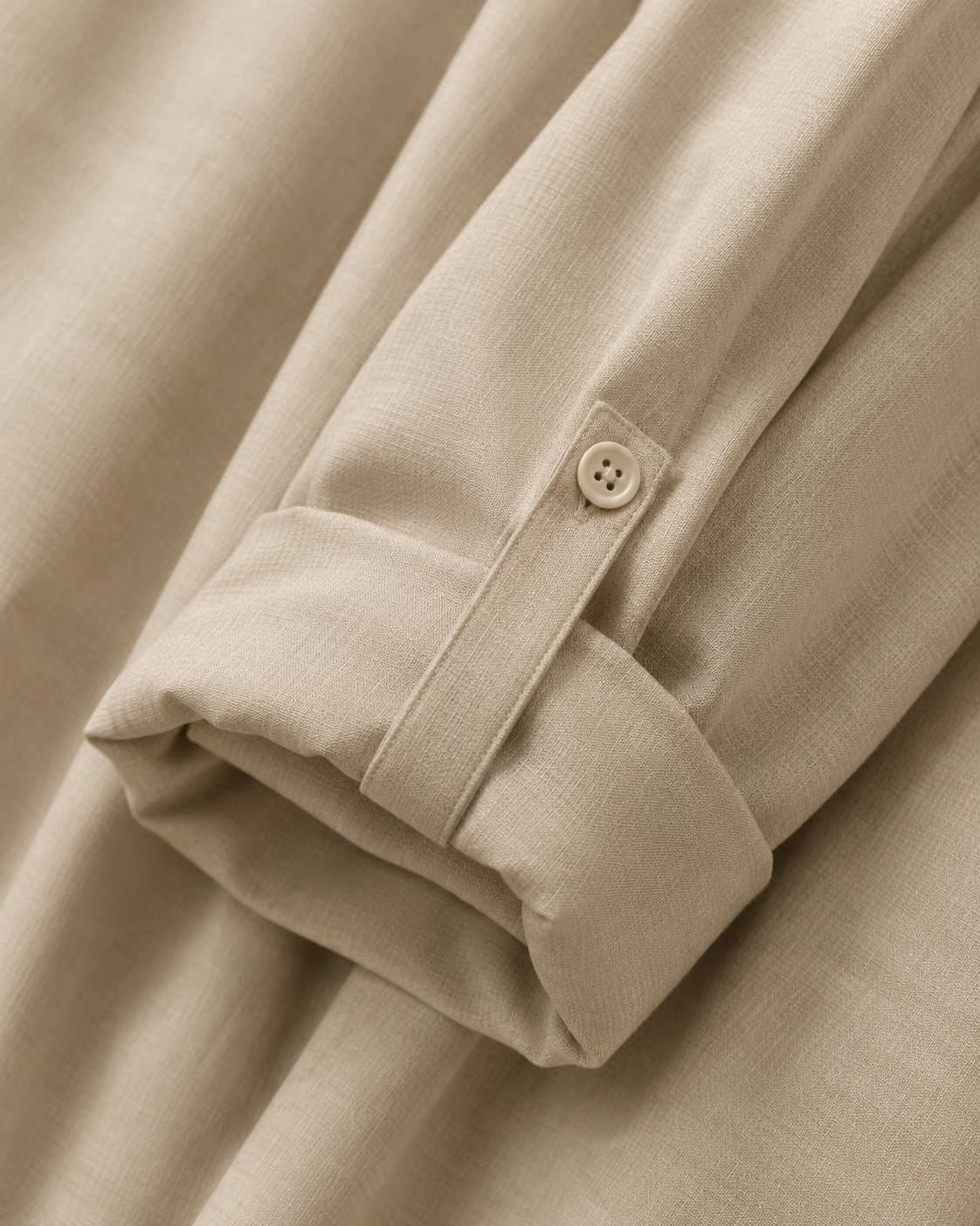Cotton Aina Khaki rolled sleeve tab fastened to its button